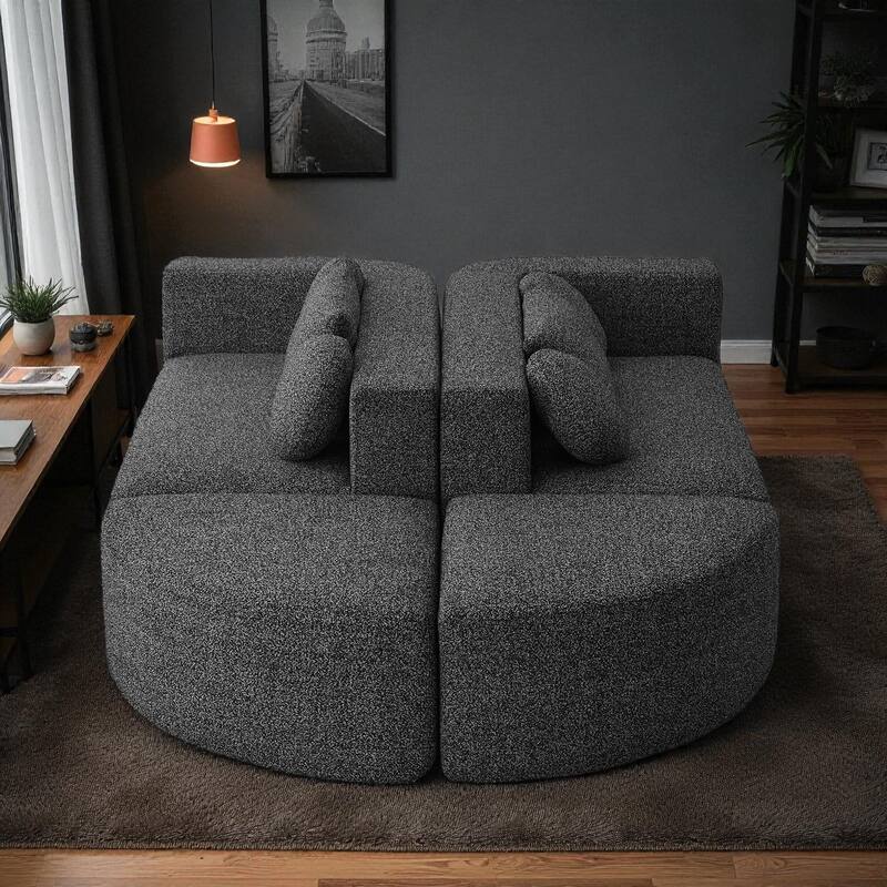 114.9" Modular Sectional Boneless Couch Sofa Bed with Deep Seats and Curved Design, Boucle Upholstered Sofa for Living Room