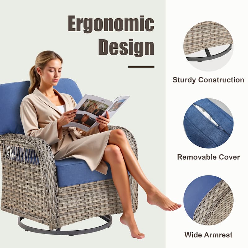 Pocassy Outdoor Fire Pit Table with Swivel Chair Sofa Ottoman Set.