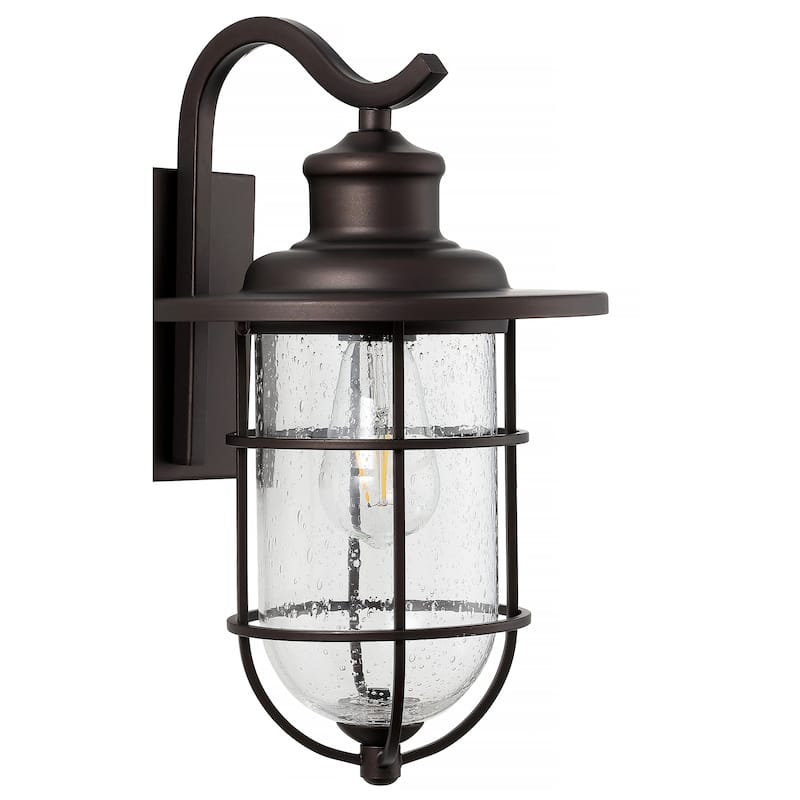 Marais 10.5" 1-Light Iron/Seeded Glass Rustic Industrial Cage LED Outdoor Lantern, Oil Rubbed Bronze by JONATHAN Y