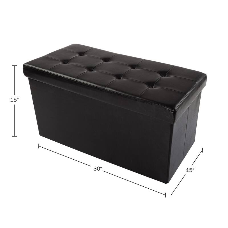 Lavish Home Faux Black Leather Storage Ottoman