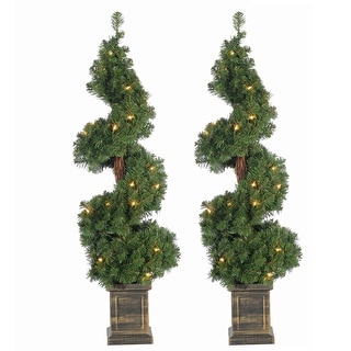 Set of 2 3.5 Foot High Potted Pre Lit Potted Spiral Trees - N/A