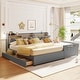 preview thumbnail 2 of 14, Mother & Child Platform Bed, Queen & Twin XL Upholstered Bed Frame w/ Hydraulic Storage System, Drawer Box, Sockets & USB Ports