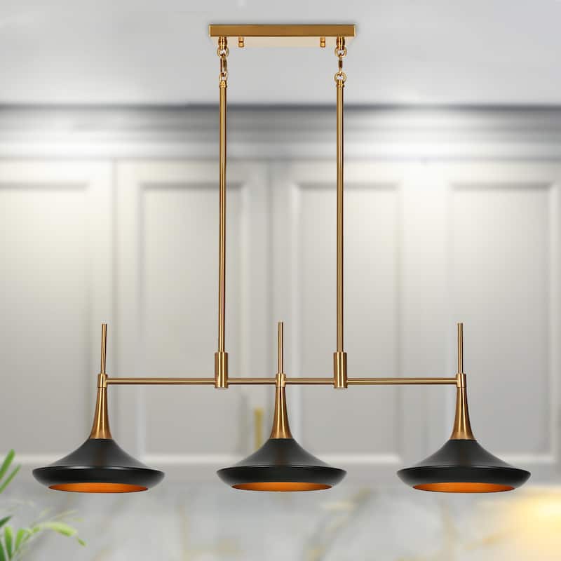 Conia Modern 3-Light Linear Chandelier Black Gold Linear Pendant for Kitchen Island - 34.6"Wx9"Dx11.8"H