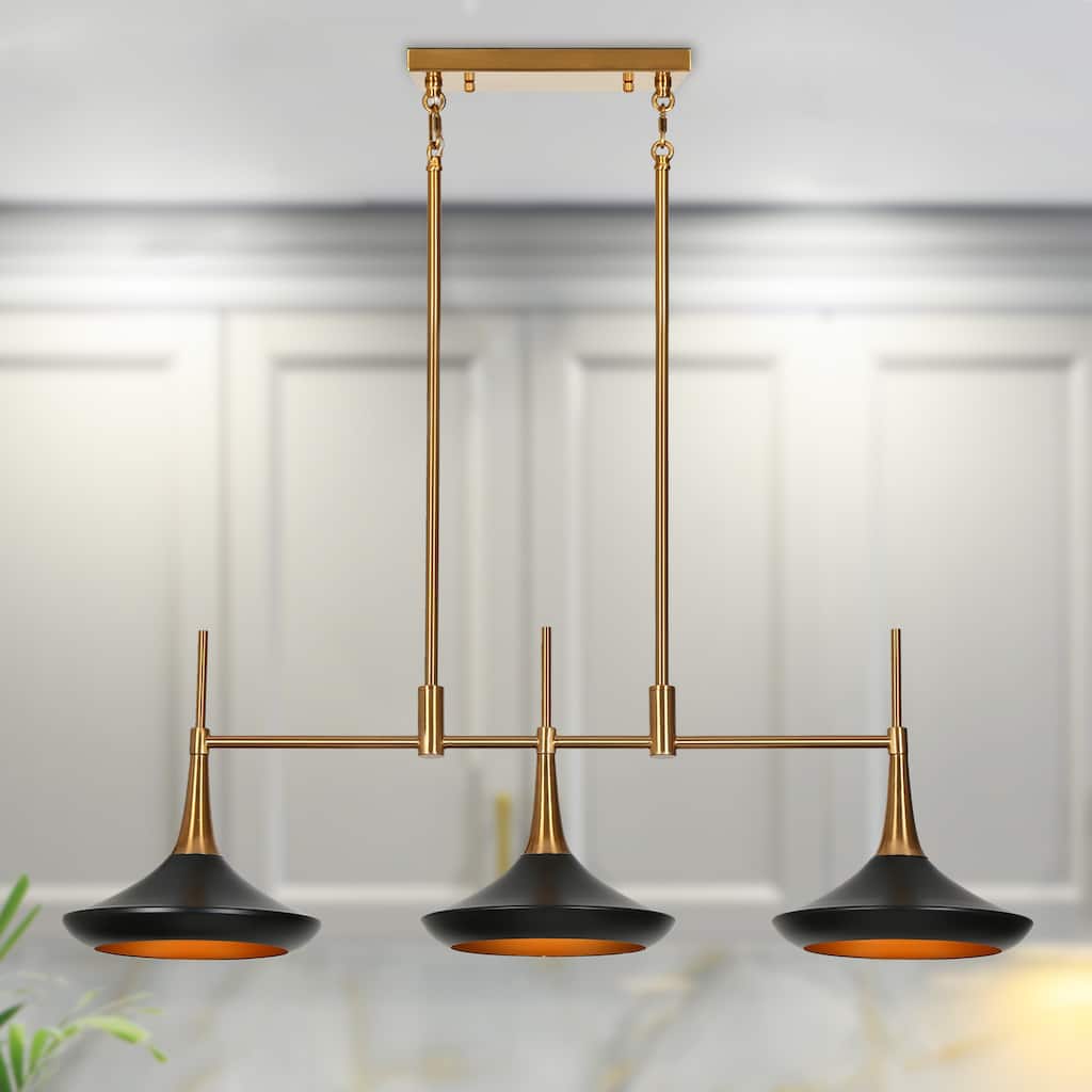 Conia Modern 3-Light Linear Chandelier Black Gold Linear Pendant for Kitchen Island - 34.6"Wx9"Dx11.8"H