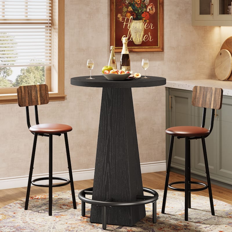 Home Bar Unit, High Round Bar Table with Footrest for Pub, Dining Room, Kitchen - 23.62" L x 23.62" W x 37.4" H