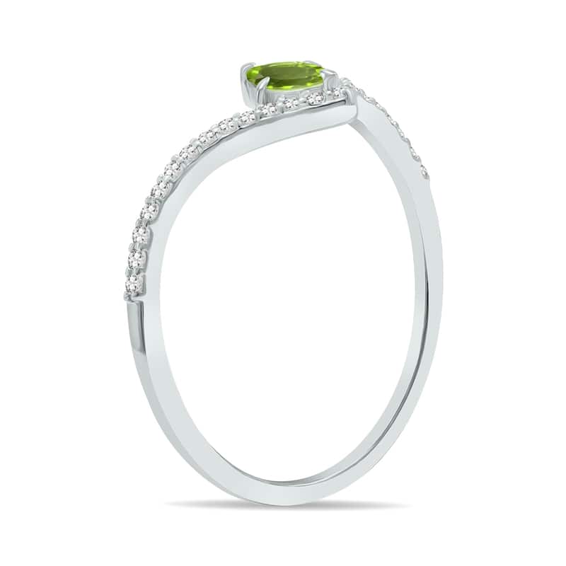 Marquee Jewels 1/4 Carat TW Peridot and Diamond V Shape Ring in 10K White Gold