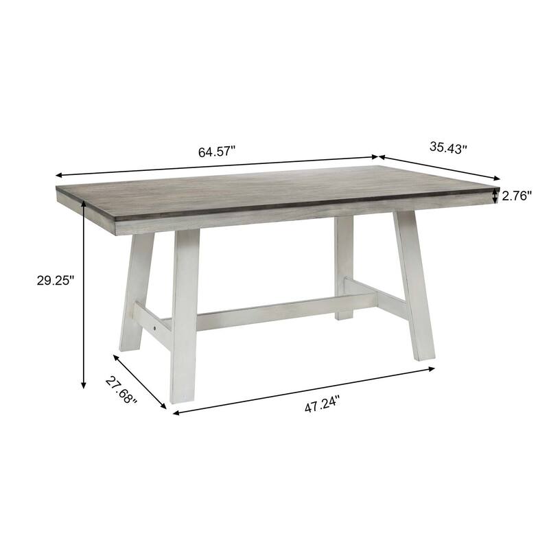 Rectangular Dining Table - 64.5 Inch Wood Table for 6 - Modern Farmhouse Style - 64.57