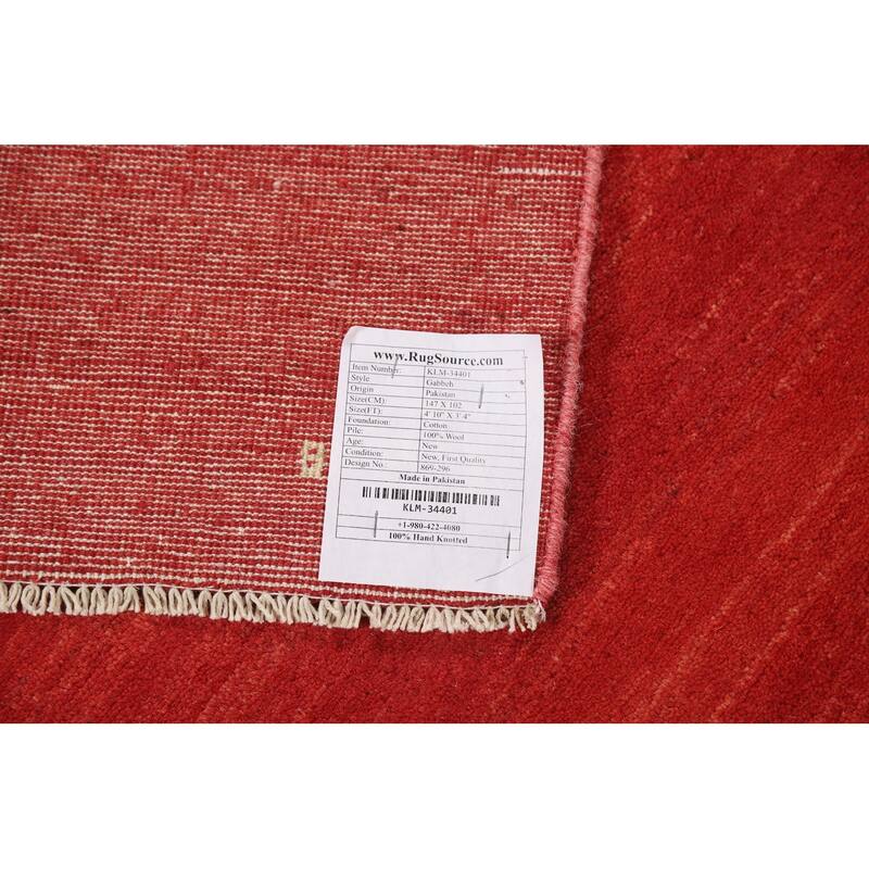 Modern Red Gabbeh Oriental Foyer Rug Hand-Knotted Wool Carpet - 3'4"x 4'10"