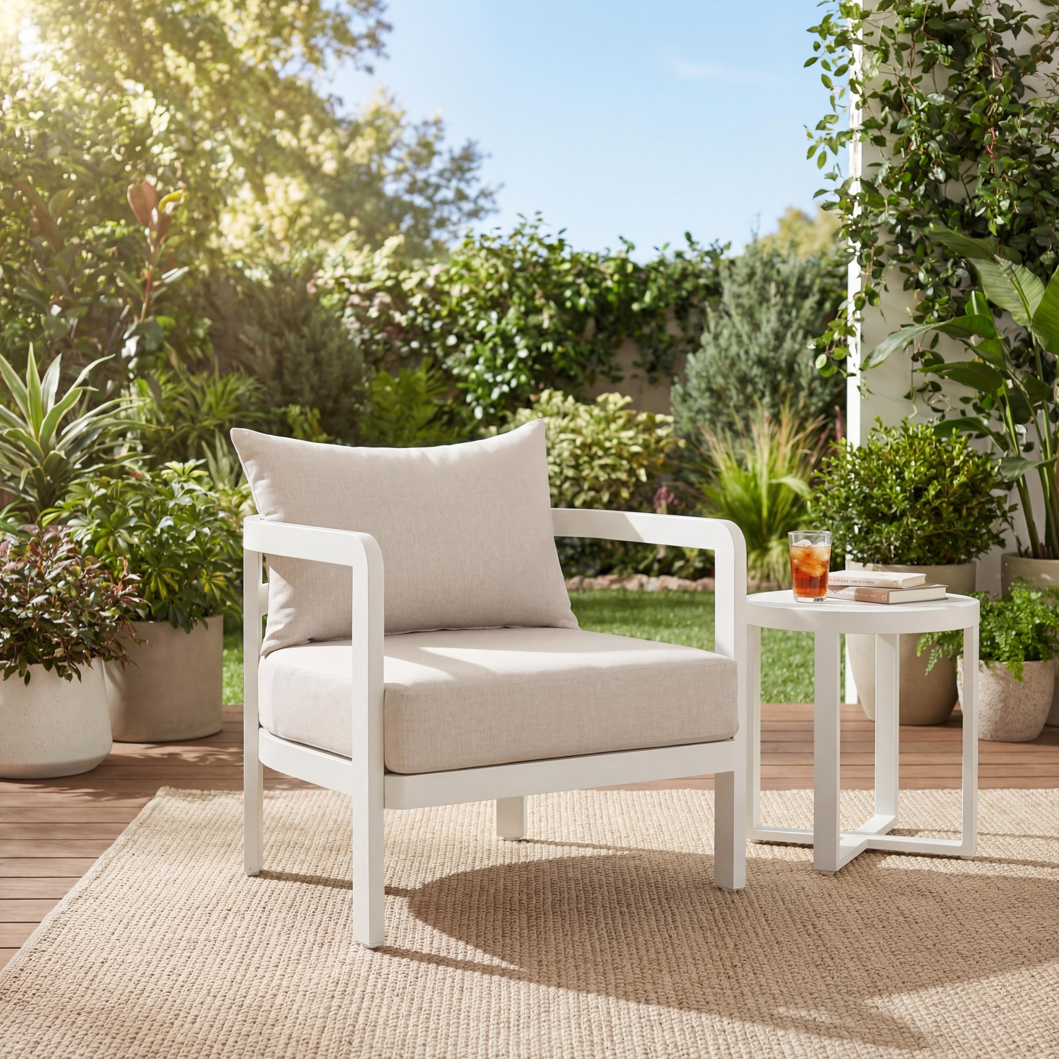 Christopher Knight Home - Modern 27.6" Outdoor Patio Club Chair with Aluminum Curved Back Frame & Water-Resistant Cushions
