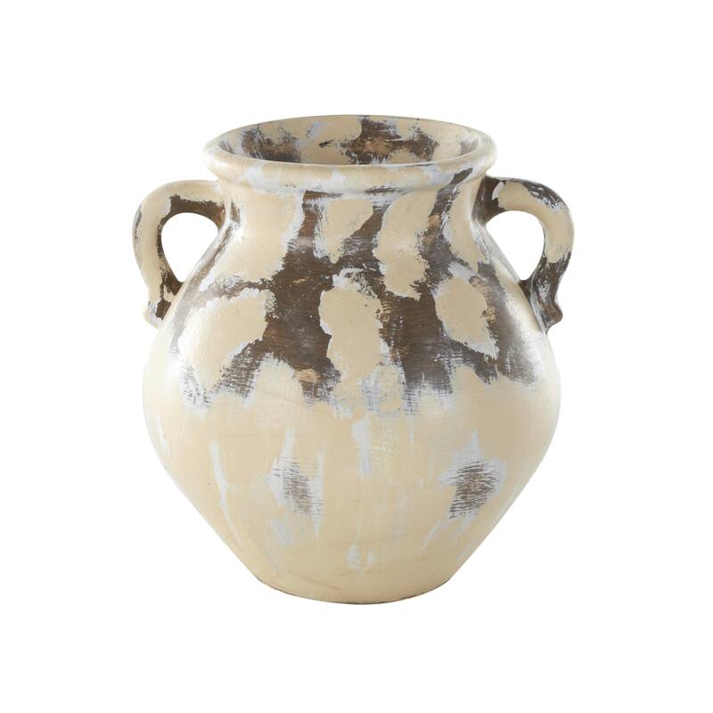 Ceramic Antique Style Pot Decorative Vase with Curved Handles - Cream - Roche River Decor