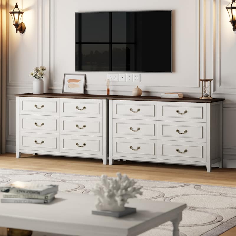 Farmhouse 6 Drawer Dresser for Bedroom, Vintage Dresser with Antique Handles