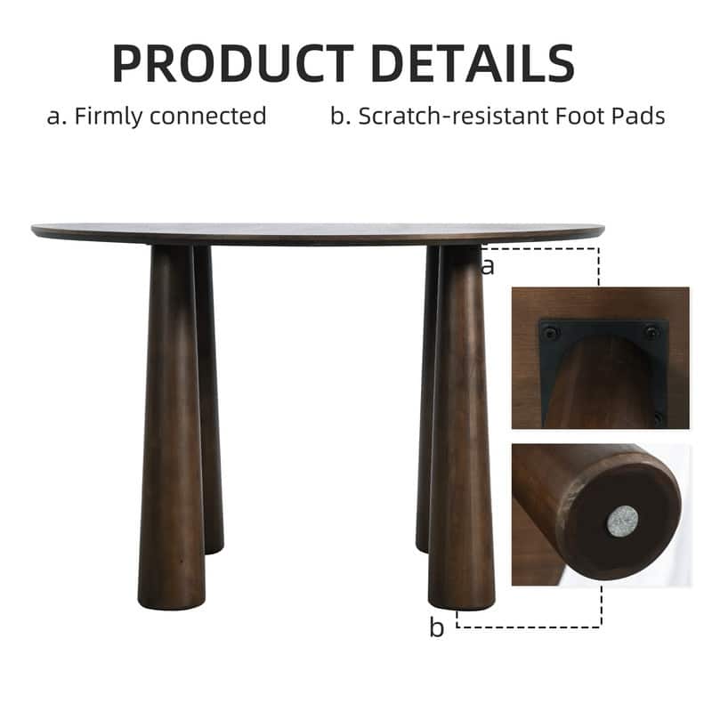 45" Round Dining Table Kitchen Table for 4 with Arc-Shaped Edge Top and 4 Tapered Legs for Living Room Dining Room Coffee Office