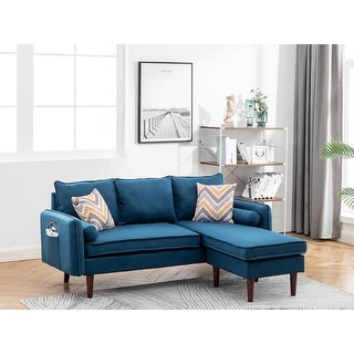 Mia Blue Linen Fabric Sectional Sofa with USB Charger