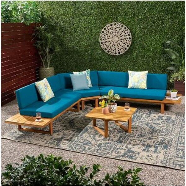 Outdoor 5 Piece Corner Sofa V Shape Seat Set Sectional Sofa Dark Teal