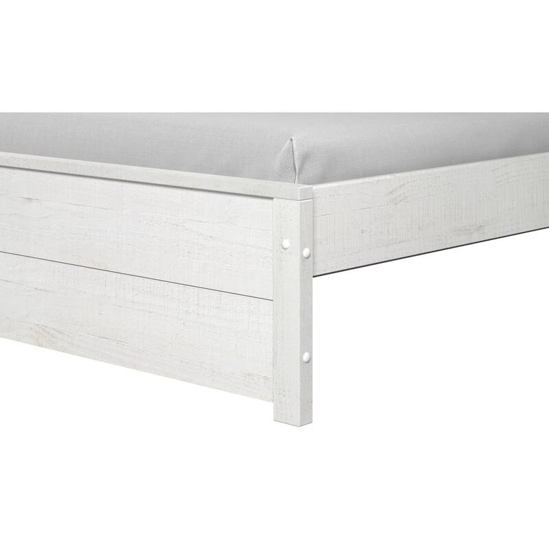 Luxury Solid Wood Bed - Coastal White Platform Queen Size Bed with Headboard & Footboard