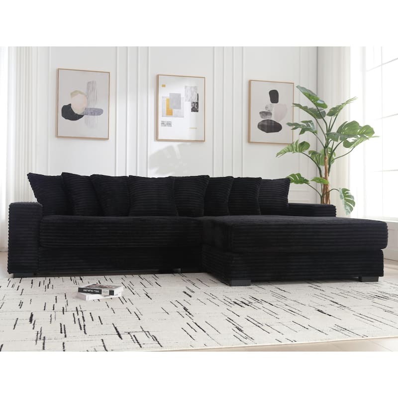 111" Oversized L-Shaped Sectional Sofa with 8 Throw Pillows, Corner Corduroy Couch with Chaise for Living Room Apartment