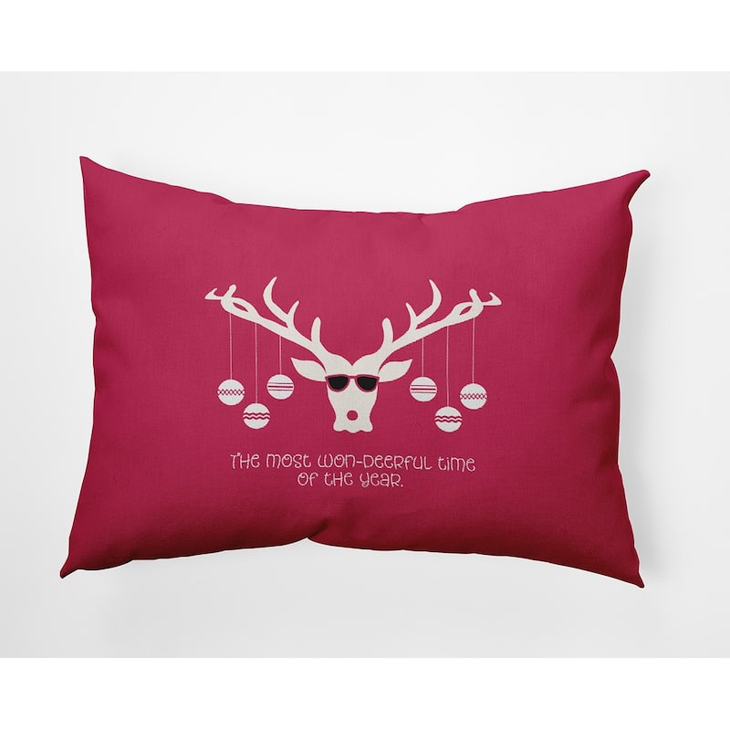 Cool Christmas Deer Accent Pillow - 14" x 20" - Holiday Pink