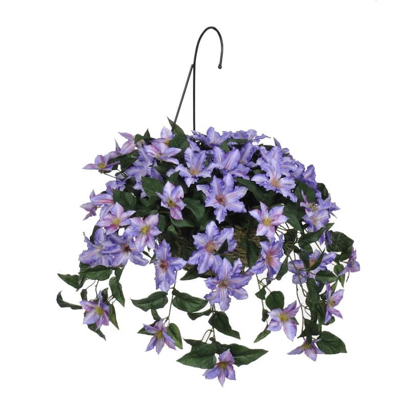 Faux Purple Clematis Hanging Basket - Reed