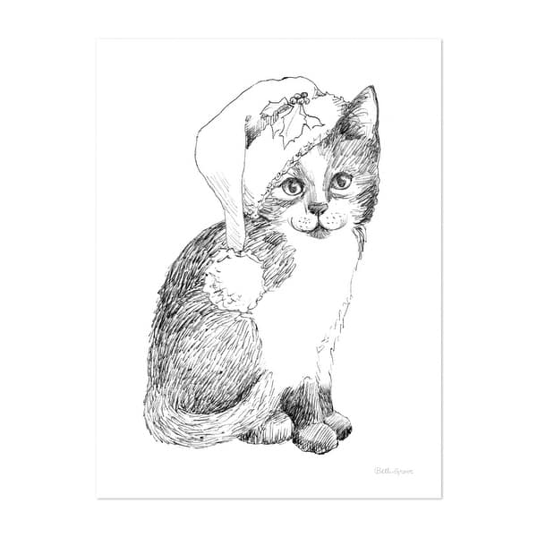 Christmas Kitties V Drawing Animals Cat Holiday Art Print/Poster -  Overstock - 34907392