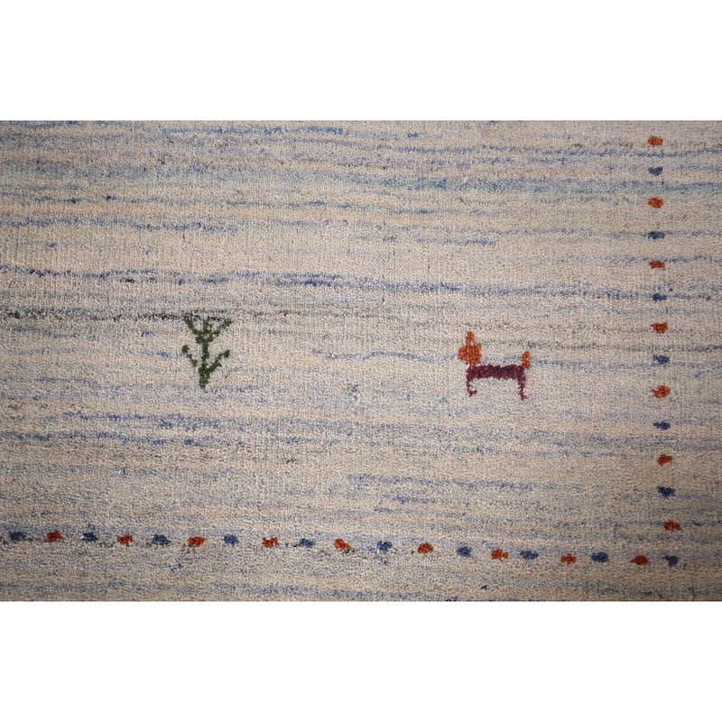 Striped Tribal Gabbeh Oriental Accent Rug Hand-Knotted Wool Carpet - 4'0"x 5'9"