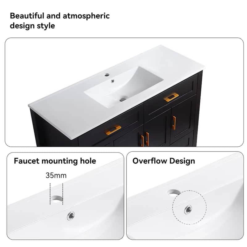 48" Bathroom Vanity with Ceramic Sink Combo, Abundant Storage Cabinet