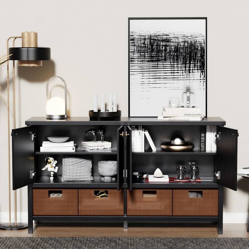 Farmhouse 59" Fluted Console Table with Storage, Entryway Table Hallway Cabinet for Living Room