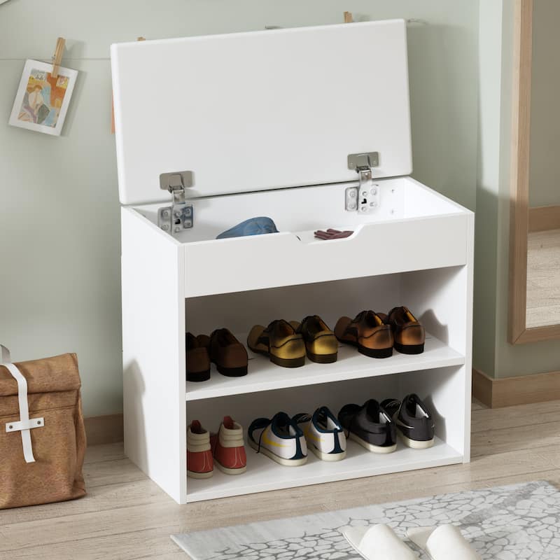 24"W Shoe Storage Bench W/Sponge Cushion Living Room Seating Shoe Cabinet