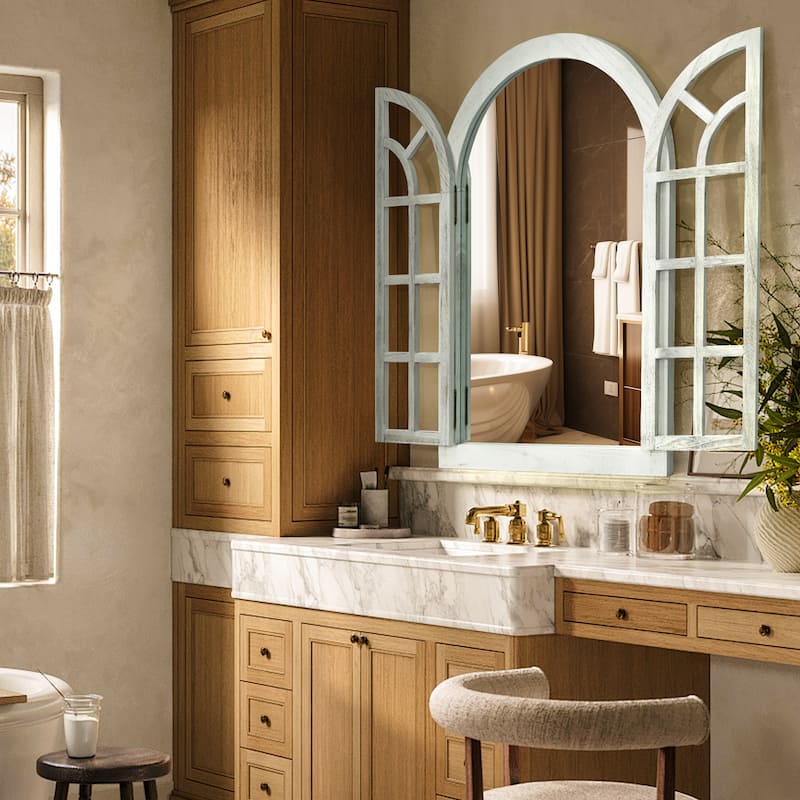 Farmhouse Windowpane Arched Wall Mirror