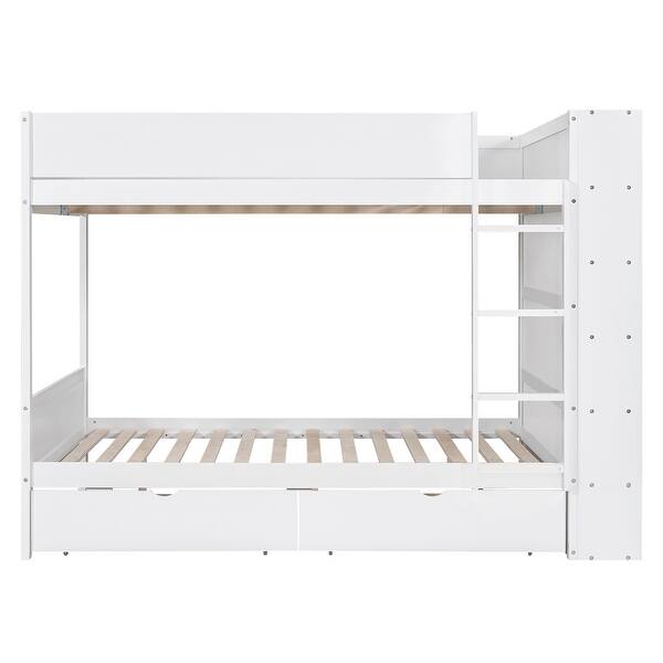 slide 2 of 32, Elegance Design Full over Full Bunk Bed with 2 Drawers and Multi-layer Cabinet White