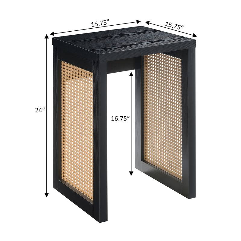 Minimalist Square End Table with Woven Rattan Panel Sides and Modern Boho Design for Living Room or Bedroom - 15.75