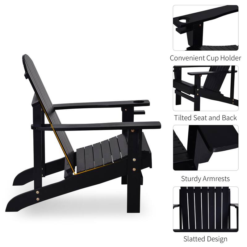 Outsunny Oversized Fir Wood Adirondack Chair with Cup Holder