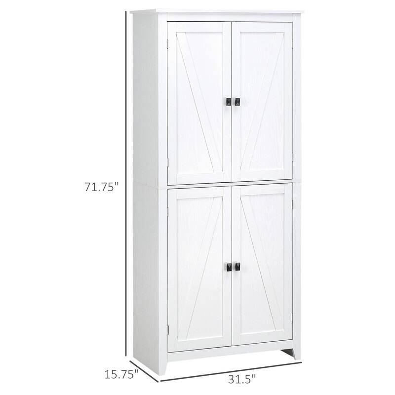 Freestanding 4-Door Kitchen Pantry Cabinet with Adjustable Shelves