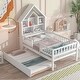 preview thumbnail 10 of 16, Pine Wood Twin Size House-Shaped Bed - Trundle and Storage Headboard