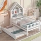 preview thumbnail 1 of 7, White Twin Pine Platform Bed with House Headboard, Trundle, Shelves, Guardrails
