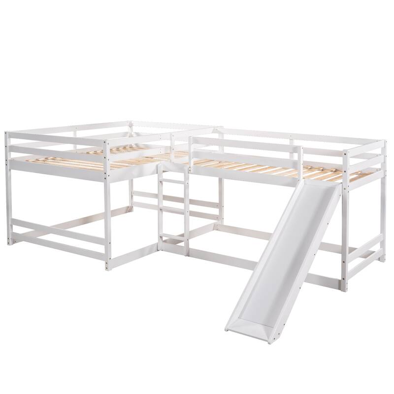 L-Shaped Bunk Bed with Slide, Full and Twin Size, White