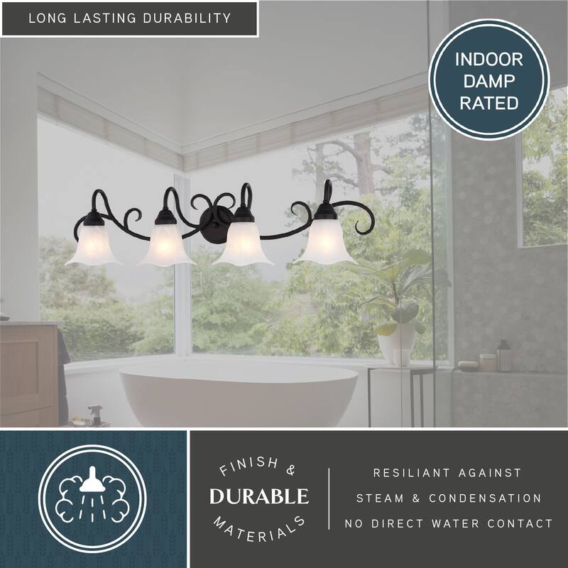 VAXCEL Bella Matte Black Bathroom Vanity Lighting Wall Fixture, White Alabaster Glass Shade, Dimmable, LED Compatible