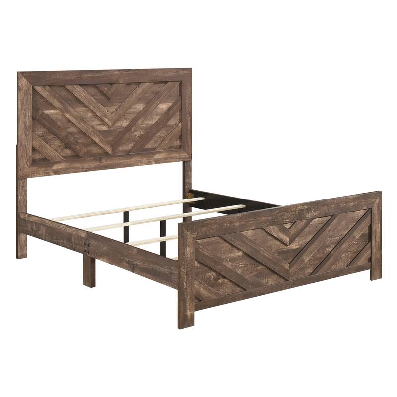 Rustic Brown Finish Queen Size Panel Bed with Headboard and Footboard, Easy Assembly, Ships in One Box