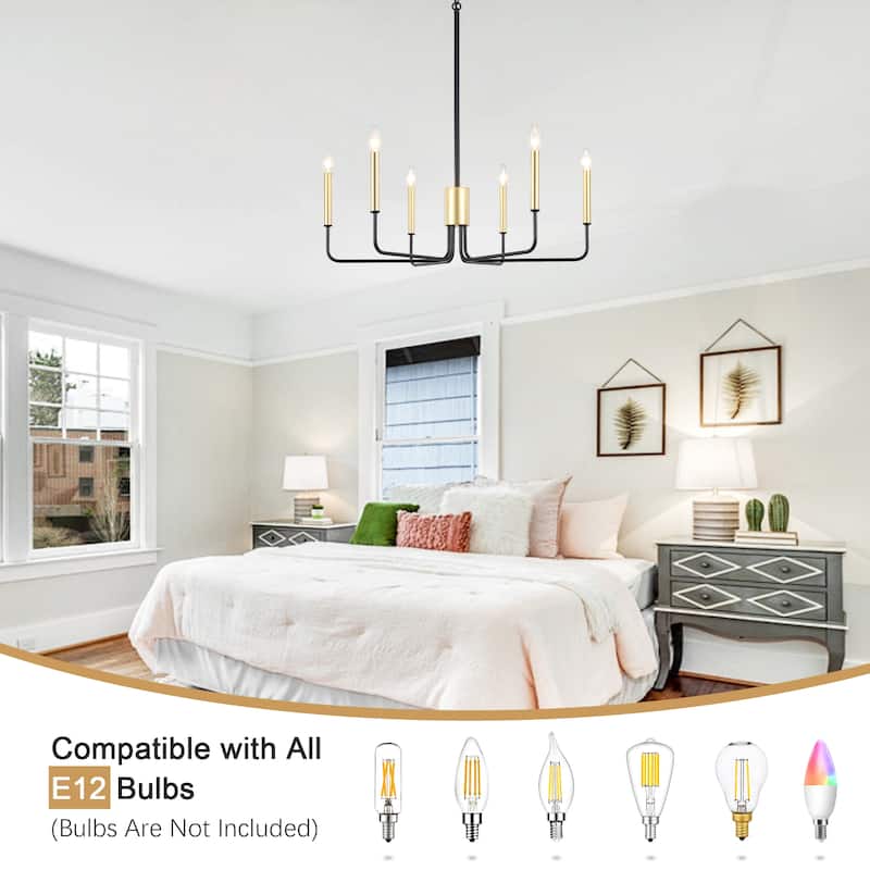 Modern 6-Light Simple Candle Chandelier for Kitchen Island, Living Room, Bedroom, Foyer