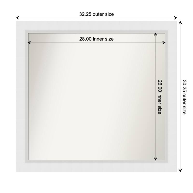 Blanco White Framed Non-Beveled Custom Wall Mirror, Bathroom Vanity Mirror - Outer Size: 32.25 x 30.25