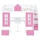 preview thumbnail 4 of 7, Pink Full Pine Castle Bunk Bed with Windows, Slide, Playhouse