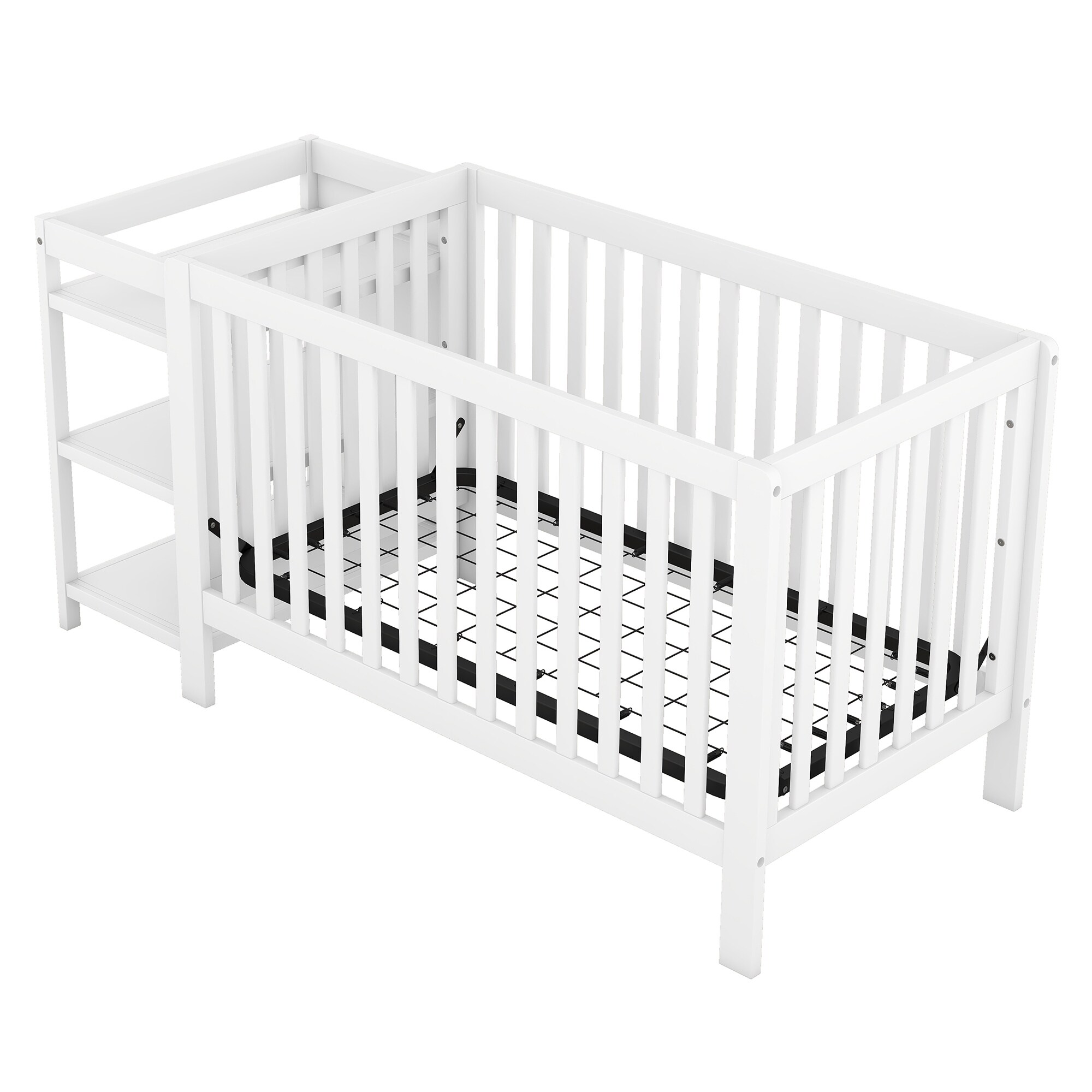 White Convertible Crib/Full Size Solid Wood Bed with Changing