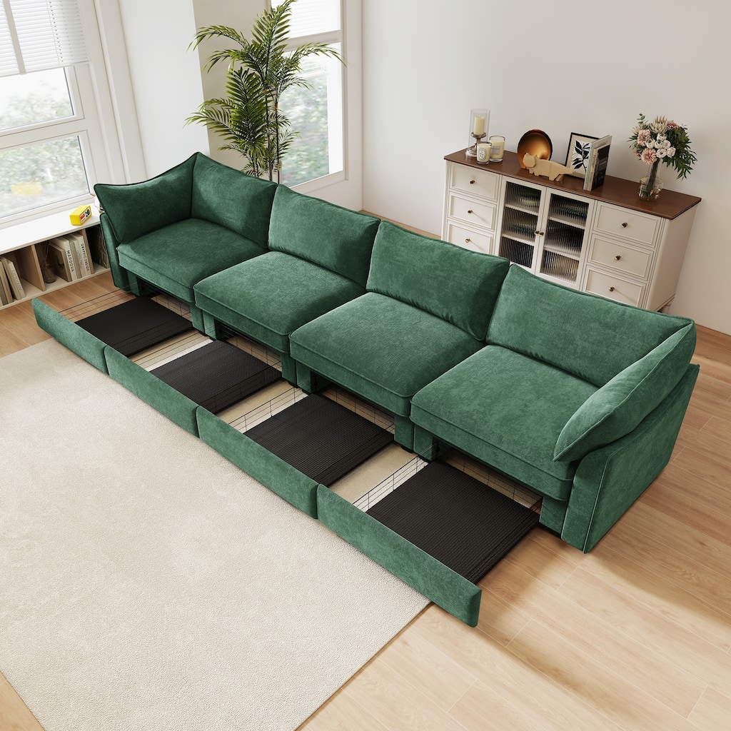 Super Large Wide and Deep Seat Sofa Couch for 4 Persons, 4 Seater Sofa with Storage Pull out Drawer Under Each Seat