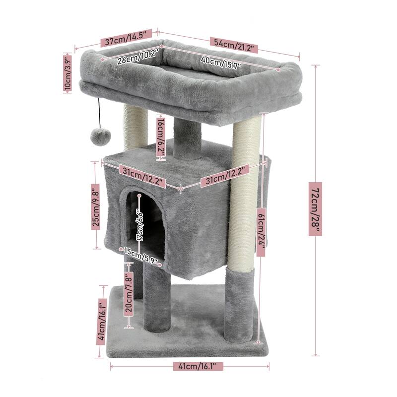 28.4 Inches Small Cat Tree for Indoor Cats Polyester Plush Cat Tower with Beige Condos, Spacious Perch,Scratching Sisal Posts