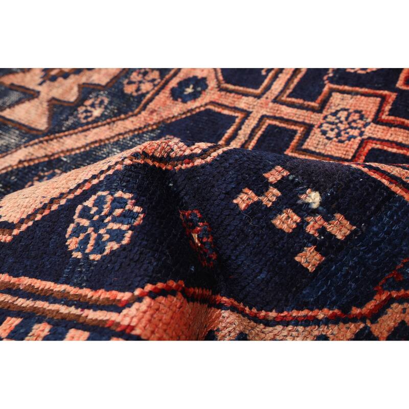 ECARPETGALLERY Hand-knotted Melis Vintage Navy Wool Rug - 4'2 x 5'8