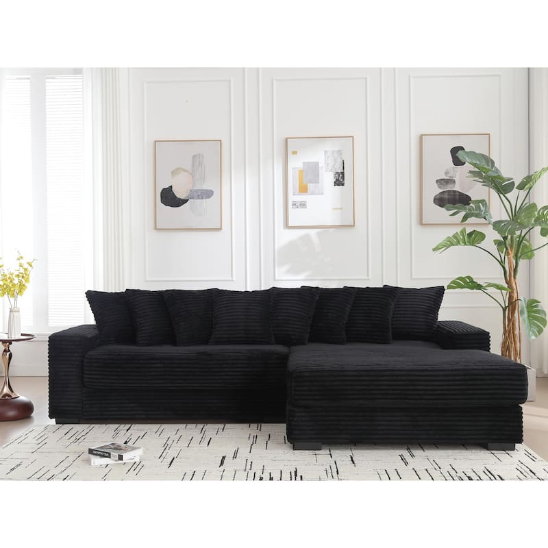 111" Oversized L-Shaped Sectional Sofa with 8 Throw Pillows, Corner Corduroy Couch with Chaise for Living Room Apartment