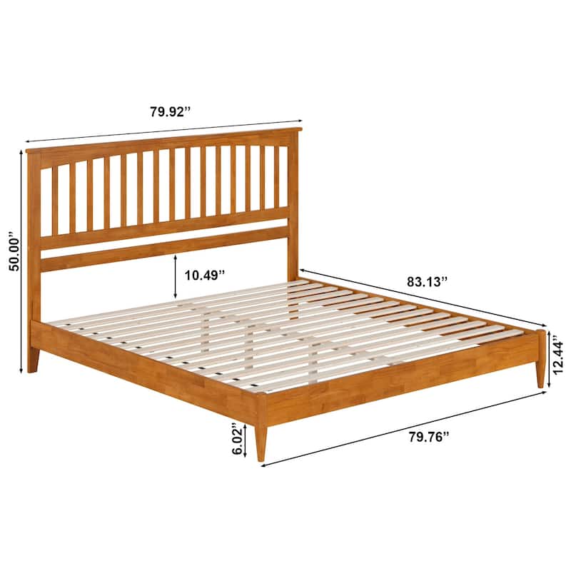 King Size Wood Platform Bed - Gothic Grandeur Low Profile Bed Frame - Light Toffee Finish
