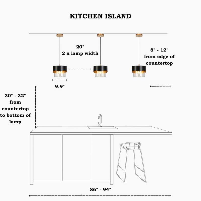 Modern Industry 1-Light Black and Gold Cylindrical Chandelier Island Lighting Pendant Light for Dining Room - 9.9" × 8.9"