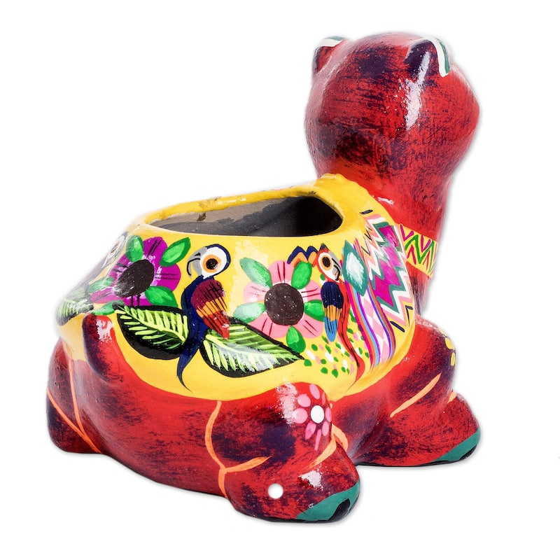 Novica Handmade Floral Turtle Small Ceramic Flower Pot