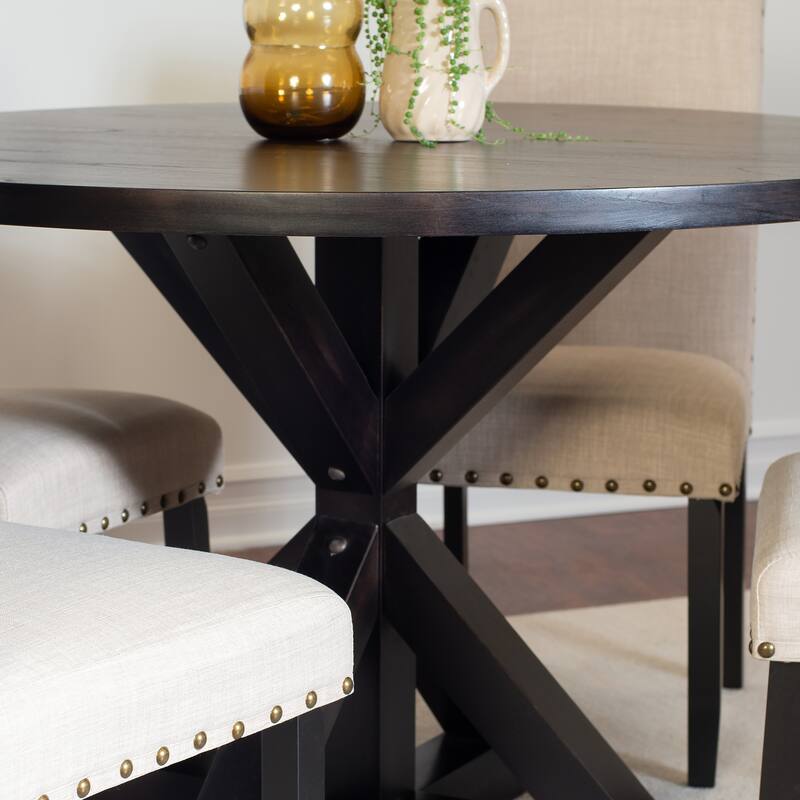 Farmhouse 5-Piece Dining Table Set with Grey Padded Dining Chairs