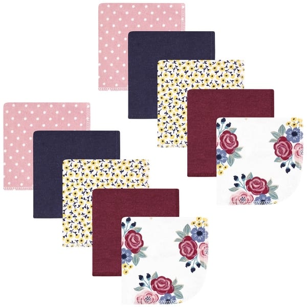 slide 1 of 1, Hudson Baby Infant Girl Flannel Washcloths, Blush Navy Floral 10Pk, One Size - Blush Navy Floral 10Pk - One Size One Size - Blush Navy Floral 10Pk